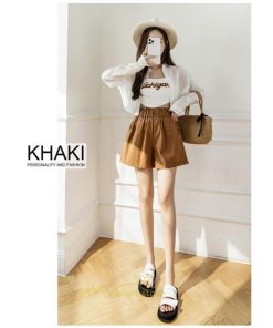 ショートパンツ | パンツ ハイウエスト 無地 美脚 カジュアル シンプル レディース 春 夏 新作 2022 ボトムス 韓国風 ゆったり ズボン 日常 短パン お出かけ