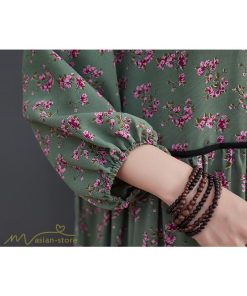 マキシ | ワンピース レディース Vネック 7分袖 秋 ロングワンピース フリーサイズ 花柄 40代 50代 大人 レトロ風 ゆるワンピース カジュアル 秋コーデ 30代 大人 20代