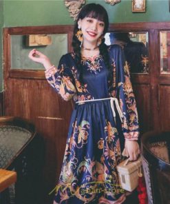 ミニ丈 | ワンピース ひざ丈 膝上 白 青 レトロ風 花柄 かわいい 着映え 着痩せ 長袖 ゆったり 大人っぽ 普段使い 旅行 きれいめ リゾート お出かけ 部屋着  SNS映え