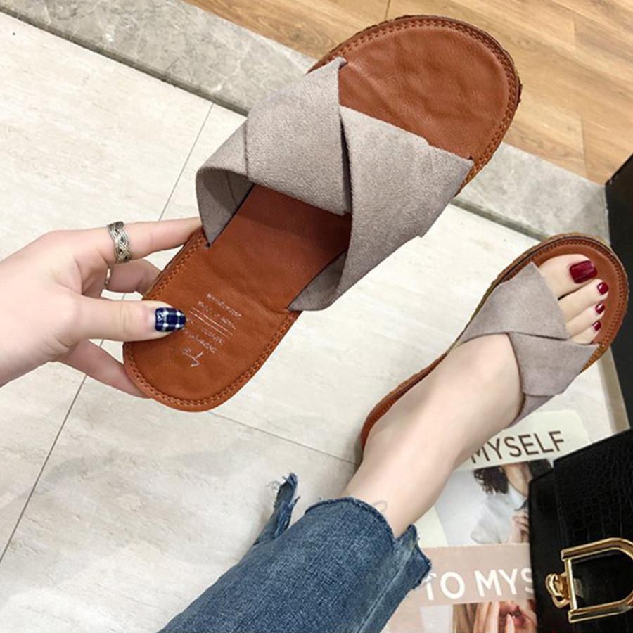 サンダル | ぺたんこレディース フラット クロスストラップコンフォート ビーチスエ−ド調 スリッパ