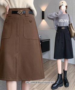 スカート | ミモレ丈 ひざ丈 レディース スリット リゾート 体型カバー 着痩せ Aライン 上品 2022新作 オシャレ キレイめ 韓国風 ポケット 秋冬