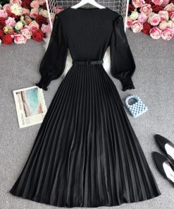 ドレス | プリーツ ワンピース ウエストマーク上品