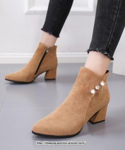 ブーツ | ショートブーティ レディース スエード調 太めヒール 靴 人工水晶 キラキラ オシャレ お出かけ デート キレイめ 通勤 20代30代40代50代