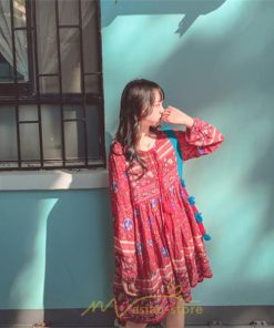 ミニ丈 | ワンピース レディース 春 夏 長袖 膝上 ショート 民族風 花柄 エスニック ボヘミアン 高品質 海外旅行 海デート 着痩せ Vネック レトロ リゾート カジュアル