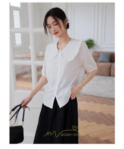 シャツ・ブラウス | ブラウス シフォン トップス レディース 白 紫 夏ブラウス シフォンブラウス 半袖 オフィス 春夏 クルーネック お出かけ 着痩せ 華奢見え フリル