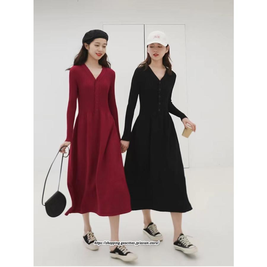 マキシ | ワンピース 秋冬 レディース ニットワンピース 大人 春 長袖 きれいめ ロング ニット フレア 袖あり 大人カジュアル 上品 ニットワンピース