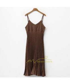 マキシ | プリーツワンピース キャミソールワンピ ロング丈 レディース 韓国ファッション 20代30代40代 春夏秋冬 着痩せ 着回し 2021作 通勤通学 カジュアル 上品