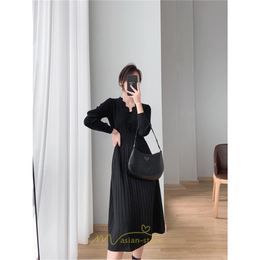 ニットワンピース | ワンピース 春 春服 レディース 長袖 ゆったり 秋 冬 ロング丈 可愛い 2022秋冬 暖か 通勤 おしゃれ デート 20代30代40代50代 女子会 同窓会