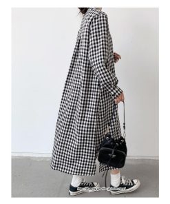 マキシ | 長袖ワンピース チェック柄ワンピース ロングワンピース レディース 秋物 ワンピース 楽チン 綿ワンピース 綿シャツワンピ スタンドカラー ゆったり 大きめ