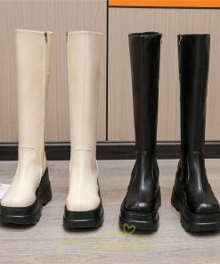 ロングブーツ | レディース ブーツ 厚底 歩きやすい 痛くない 定番 カジュアル 人気ブーツ ファスナー 黒 ブラック シンプル 美脚 おしゃれ 白 オフホワイト