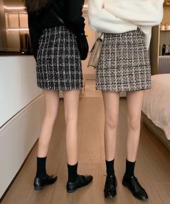 ひざ丈スカート | タイトスカート ハイウエスト チェック柄 レディース 台形スカート スカート ミニスカート ツイード