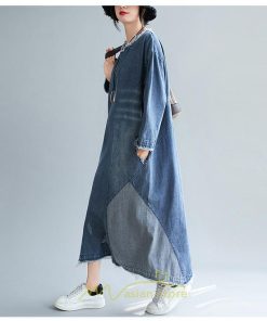 デニムワンピース | ワンピース レディース カジュアル 人気 デニム ロング丈 切り替え 長袖 レトロ風 体型カバー 着痩せ 大きいサイズ 20代30代40代50代 マタニティ 秋 春 夏
