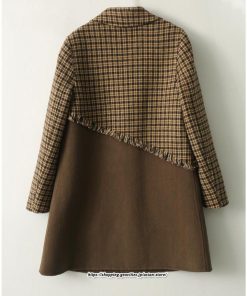 コート・ジャケット | テーラードジャケット レディース コート アウター 長袖 ミディアム丈 羽織り 春 秋 冬 切り替え チェック柄 カジュアル ダブルブレスト 着痩せ ラシャ 韓国風
