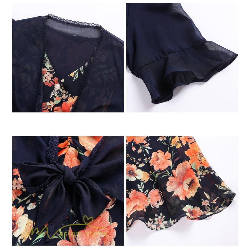 ミディアム | ワンピース レディース 花柄 着痩せ きれいめ おしゃれ 夏 サマーワンピース 膝丈 大きいサイズ 通勤 肩マント ミディアムワンピース お出かけ 気質 二点セット