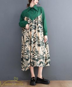 シャツワンピース | 長袖 ミディアムワンピース 切り替え ゆったり フリーサイズ 体型カバー 秋コーデ カジュアル 上品 大人 ワンピース ひざ丈 オーバーサイズ