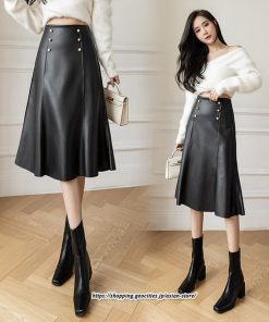 スカート | ロング丈 ロングレザーマーメイドミモレ丈 秋冬 無地 レディース Aライン 通勤 オシャレ カジュアル オフィス OL 着痩せ