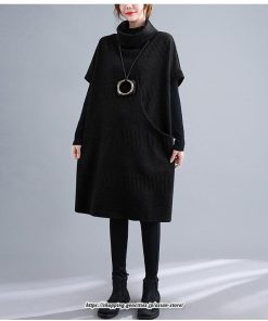 マキシ | ニットワンピース レディース チュニック デザイン タートルハイネック ニット 暖か 斜めスリット 着痩せ キレイめ 上品 おしゃれ フェミニン 通勤