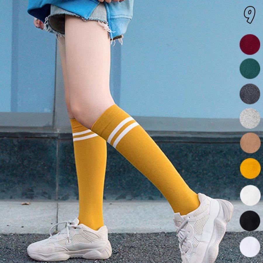 ストール | レディース 2本ライン 通学 ボーダー 靴下 無地 ロングソックス 靴下 綿 ハイソックス