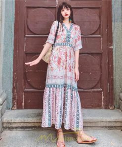 マキシ | ワンピース ロングワンピース エスニックワンピース コットン リゾートワンピース ワンピ 半袖 大人 夏 ゆったり リゾート お出かけ 普段使い きれいめ