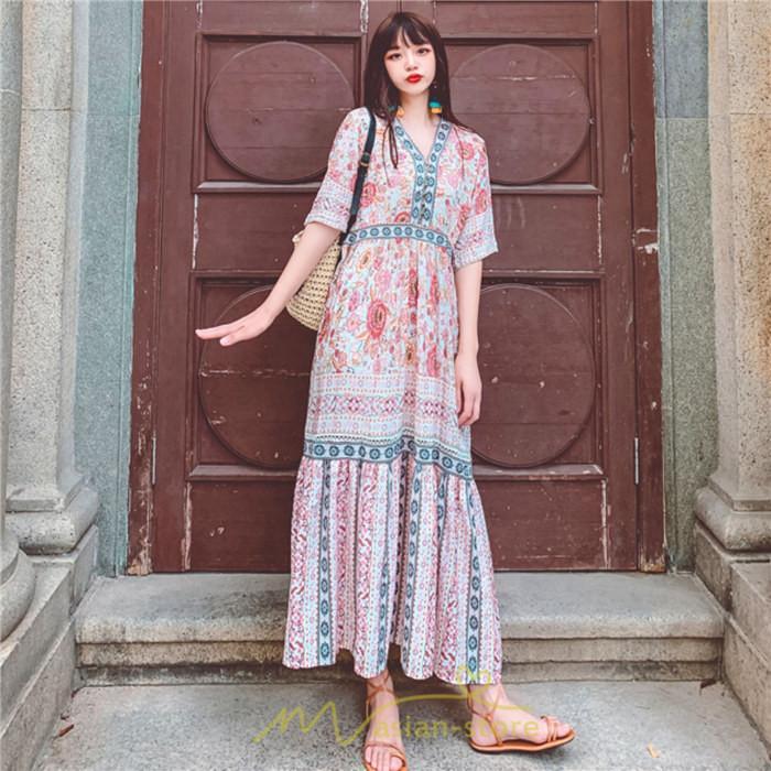 マキシ | ワンピース ロングワンピース エスニックワンピース コットン リゾートワンピース ワンピ 半袖 大人 夏 ゆったり リゾート お出かけ 普段使い きれいめ