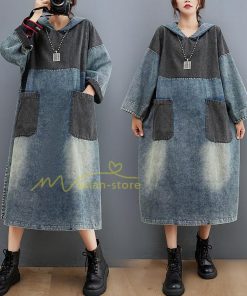 マキシ | ワンピース レディース デニムワンピース ロングワンピース 長袖 大きいサイズ 着痩せ 体型カバー 通勤 OL お出かけ 春秋 フード付き 上品 30代/40代/50代/60代