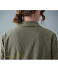 マキシ | ワンピース ゆるワンピース 無地 シャツワンピース ネック 麻混 ひざ丈 ウエスト紐 カジュアル ポケット 体型カバー ゆったり 30代 50代 夏物 40代 シンプル