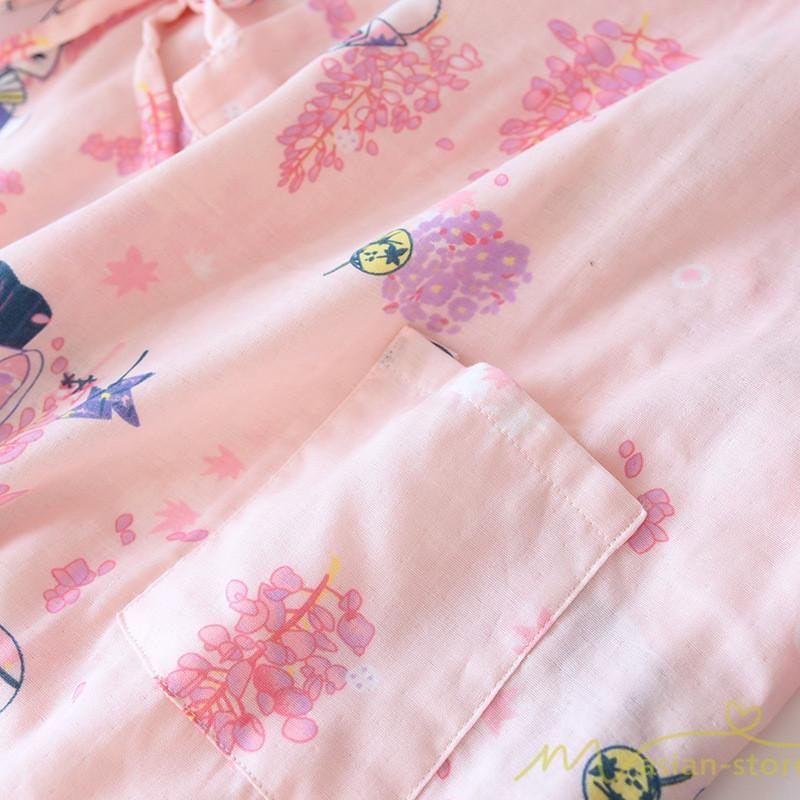 パジャマ ルームウェア | ルームウェア ネグリジェ パジャマ レディース ダブルガーゼ 綿100% ワンピース 長袖 ロング 春 夏 秋 薄手浴衣 バスローブ 花柄 おしゃれ かわいい 寝巻き