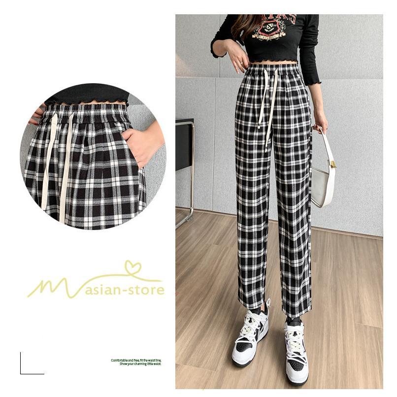 ワイドパンツ | レディース パンツ ゆったり 秋冬 コーデ カジュアル チェック柄 20代 30代 着痩せ 体型カバーロング丈 お出かけ ウエストゴム 50代 40代
