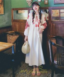 マキシ | 花柄ワンピース 丸首 リゾート ワンピース レディース 長袖 夏秋 ロング丈 マキシ丈 大人 上品 刺繍 綿麻 二次会 女子会 旅行 お出かけ コットン バカンス