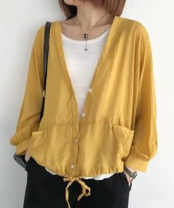 カーディガン | レディース UVカットー 初秋 秋新作 コーデ 冷え防止 羽織 ボタン Vネック 無地 長袖 7色 フリーサイズ かわいい 春 夏 秋 透け感 体型カバー