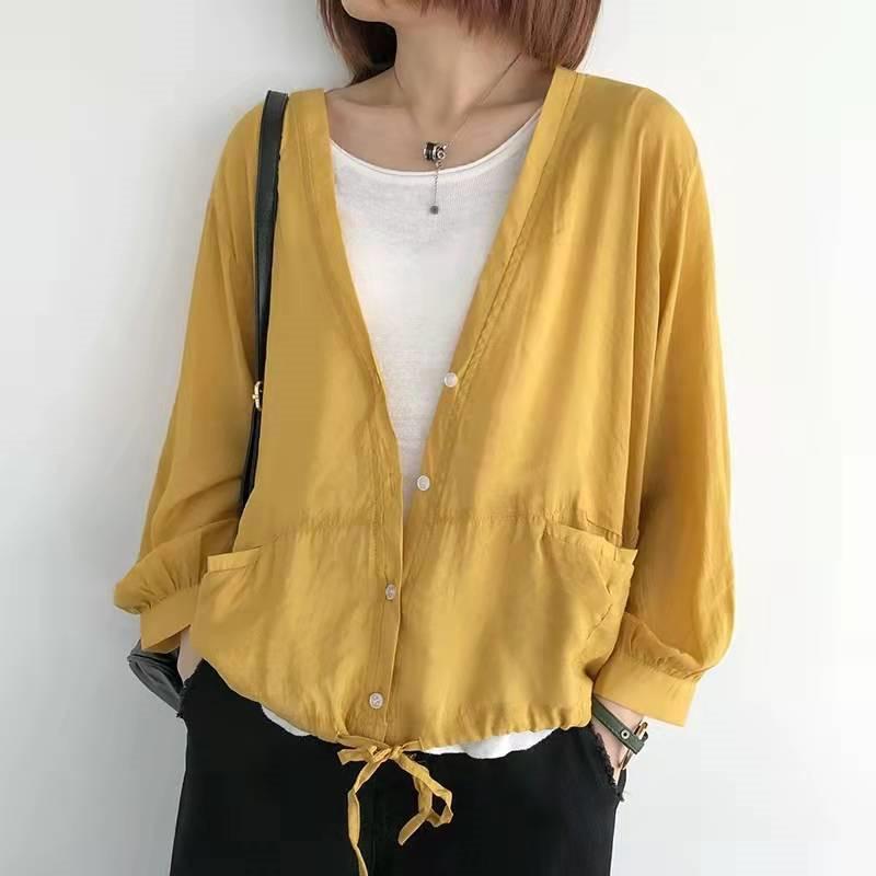 カーディガン | レディース UVカットー 初秋 秋新作 コーデ 冷え防止 羽織 ボタン Vネック 無地 長袖 7色 フリーサイズ かわいい 春 夏 秋 透け感 体型カバー