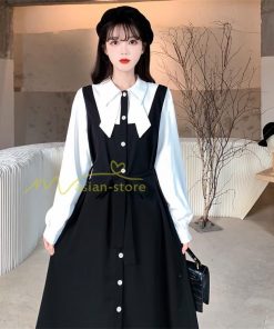 マキシ | Aラインワンピース 切り替えワンピース フェイクレイヤード 重ね着風 長袖 秋物 レディース 30代40代 大人 通学通勤 可愛い シャツカラー 着痩せ 50代