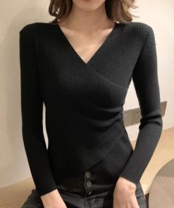 ニット・セーター | リブニット カットソー ニットトップ セーター きれいめ オフィス カシュクール風 レディース ボダン