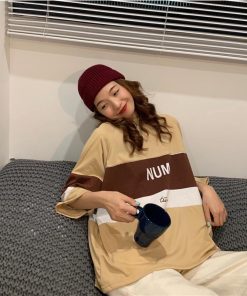 パジャマ ルームウェア | ビッグTシャツ レディーストップス ロングTシャツ ゆったりカジュアル可愛い M L XL XXL ベージュ 黒 ブルー ブラック 2020春夏ロングTシャツ