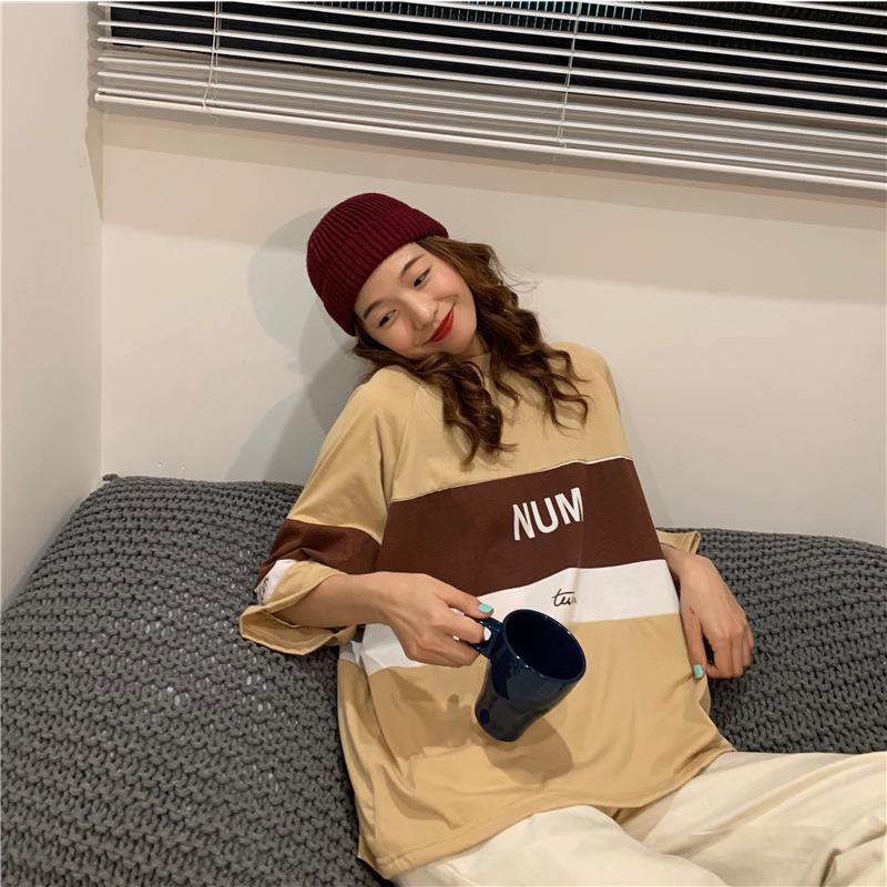 パジャマ ルームウェア | ビッグTシャツ レディーストップス ロングTシャツ ゆったりカジュアル可愛い M L XL XXL ベージュ 黒 ブルー ブラック 2020春夏ロングTシャツ