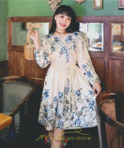 ミニ丈 | ワンピース ひざ丈 膝上 着映え 着痩せ 長袖 ゆったり 大人っぽ 普段使い 旅行 部屋着 お出かけ ベージュ 青 かわいい きれいめ 花柄 SNS映え リゾート レトロ風