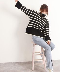 ニット・セーター | タートルネックボーダーニットトップス冬服
