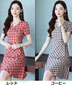 ミディアム | ワンピース チェック柄 レディース 膝丈 カジュアルワンピース Aライン フレア おしゃれ 上品 大きいサイズ きれいめ 夏服 上品 サマーワンピース エレガント