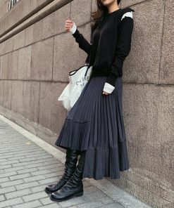 スカート | プリーツロング 白 黒 マーメイドレディース マーメイド ロングミモレ ハイウエスト 着やせ 揺れる ウエストゴム 春秋冬