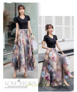 スカート | / レディース ボトムス ロンスカ ロング マキシ丈 フレアウエストゴム 花柄 涼しい ゆったり 花柄 シフォン カラバリ豊富 プリント 夏