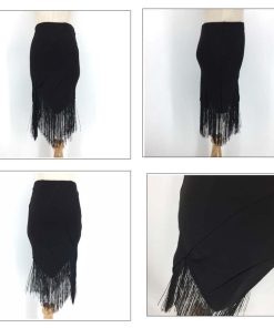 ひざ丈スカート | タイトスカート ミニ 裾 タッセル付きスカート アシンメトリー フリンジ セクシー