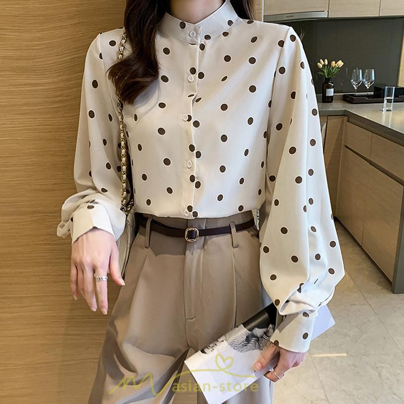 シャツ・ブラウス | シャス ブラウス 春夏 秋 シフォン レディース 長袖 フォーマル オフィス 入学式 入園式 ドット柄 外出 お出かけ ビジネス 20代30代40代50代 通勤 OL