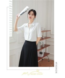 シャツ・ブラウス | ブラウス シャツ オフィス レディース 白 緑 半袖 ビジネス カジュアル 制服 事務服 コスプレ シフォン 柔らかい 華奢見え ファッション 2022新作 開襟 通勤 OL