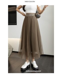 スカート | レディース 春秋 チュール美脚 プリーツロングAライン 体型カバー ボトムス おしゃれ 大人 通勤 お出かけ オシャレ