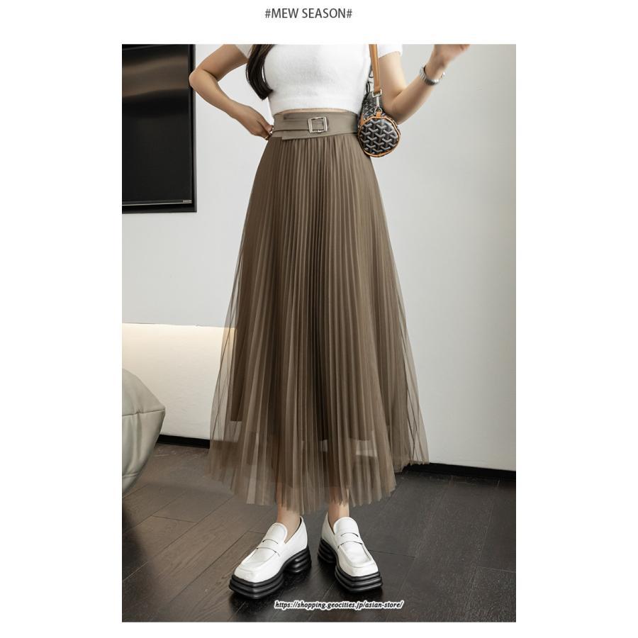 スカート | レディース 春秋 チュール美脚 プリーツロングAライン 体型カバー ボトムス おしゃれ 大人 通勤 お出かけ オシャレ