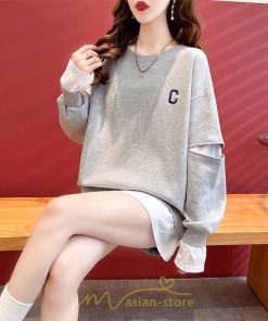 パーカー | トレーナー Tシャツ ロングT レディース 長袖 重ね着風 秋 冬 プルオーバー 可愛い オーバーサイズ ビッグシルエット 韓国ファッション 大きいサイズ
