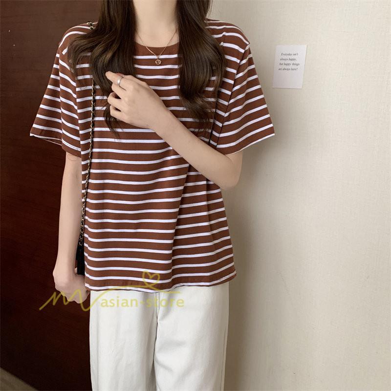 tシャツ・カットソー | Tシャツ レディース 春夏 トップス カットソー 半袖 シャツ ストライプ柄 20代30代40代50代 カジュアル お出かけ 上品 韓国ファッション 着回し 着痩せ 快適