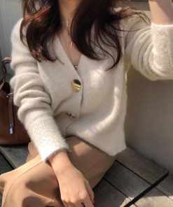 ニット・セーター | 韓国風 ニットトップス セーター 長袖 シャギーニットカーディガン レディース ふわふわ 秋冬 モヘアニット 羽織り 無地