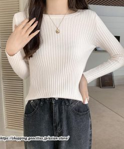 ニット・セーター | カットソー ニット レディース リブニット 長袖 秋冬 春 トップス スリム ストレッチ インナー 無地 長袖カットソー 着痩せ プルオーバー 通学通勤 長袖ニット