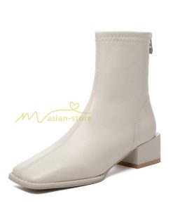 ショートブーツ | ブーツ レディース シューズ 靴 太ヒール チャンキーヒール ブーティー スクエアトゥ 合皮ブーツ コスプレ PUブーツ COS 後ろファスナー くつ